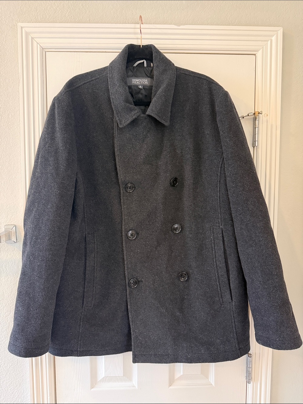 Kenneth Cole Reaction Men's Double-Breasted Peacoat - Charcoal Gray